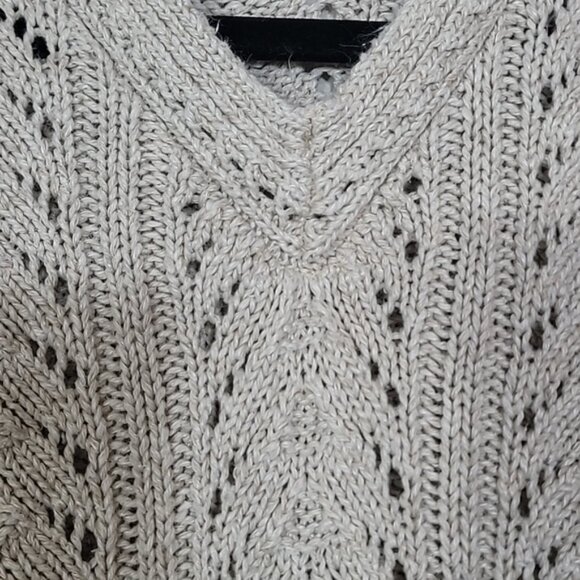 Vintage Liz Claiborne Chunky Knit Sweater Size L Ivory Cream Linen VNeck Coastal - Picture 3 of 13